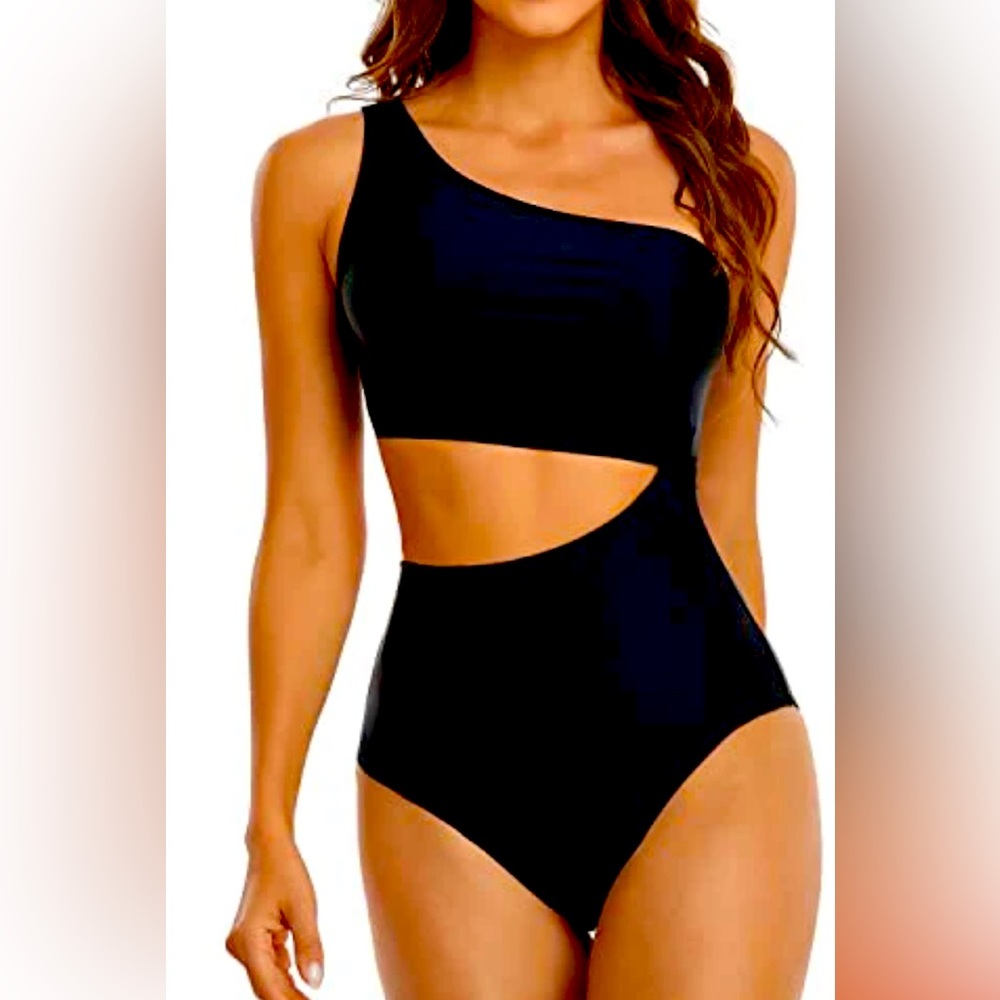 Yonique One Shoulder Cutout Monokini – Size XS (Black)